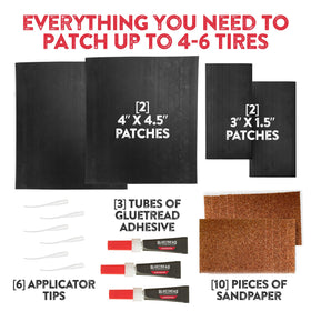 GlueTread patches size comparison showing versatile coverage benefit