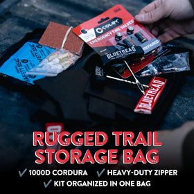 Gluetread kit beside a tire showing scale and compact transportability