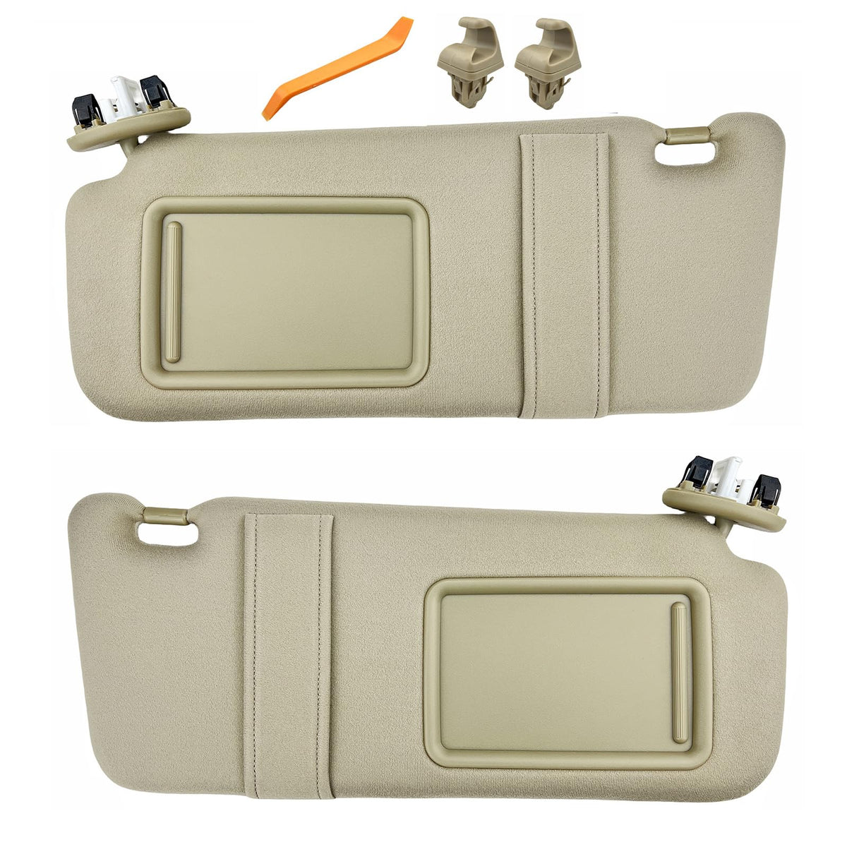 GlymXia beige front visors set showing factory-style look and improved cabin aesthetics