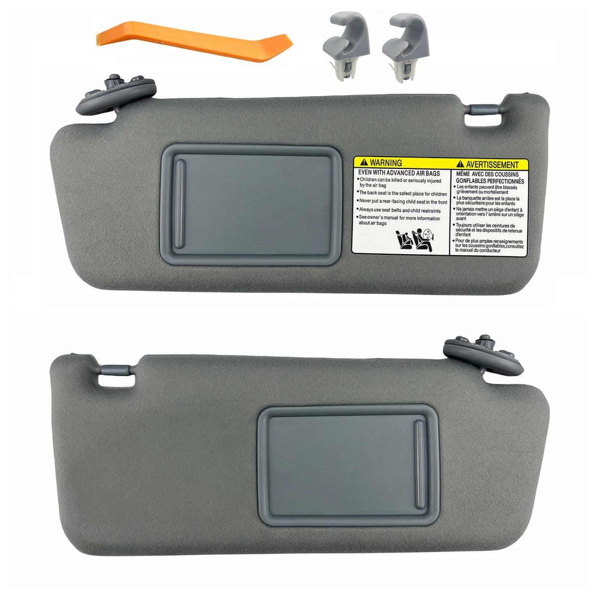 GlymXia front view of both visors showing clean gray cloth and OEM fit benefit