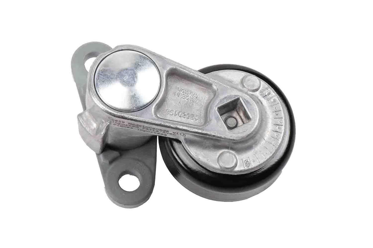 GM Genuine Parts tensioner front view showing mounting points and durable finish for reliable fit