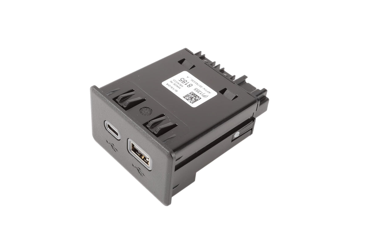 GM Genuine Parts front view of jet black dual USB receptacle showing mounting benefit