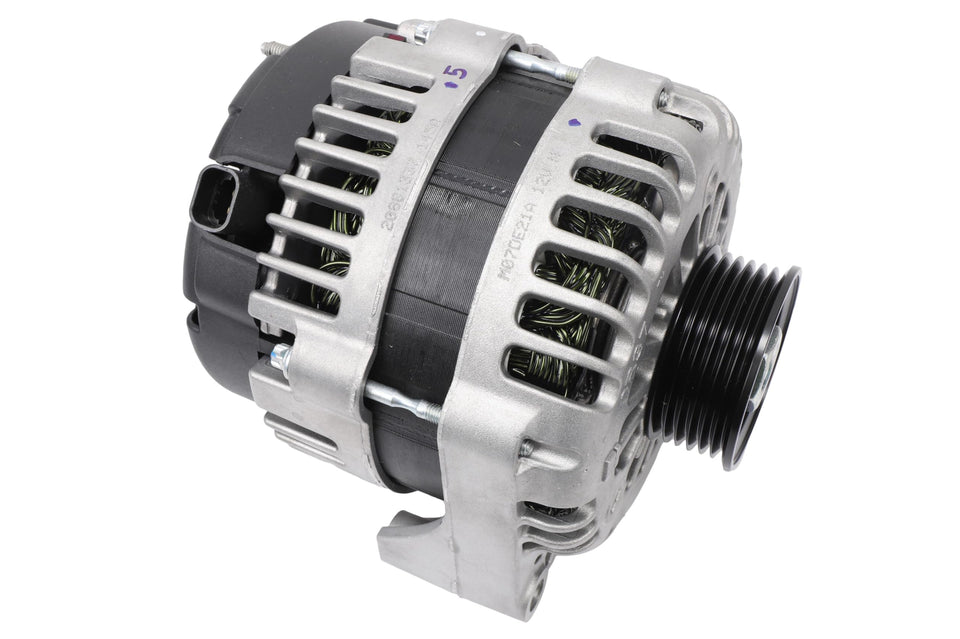 GM Genuine Parts alternator front view showing mounting and pulley for reliable fit