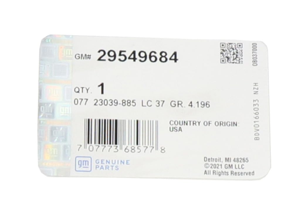 GM Genuine Parts packaging label of 29549684 showing OEM authenticity and traceability