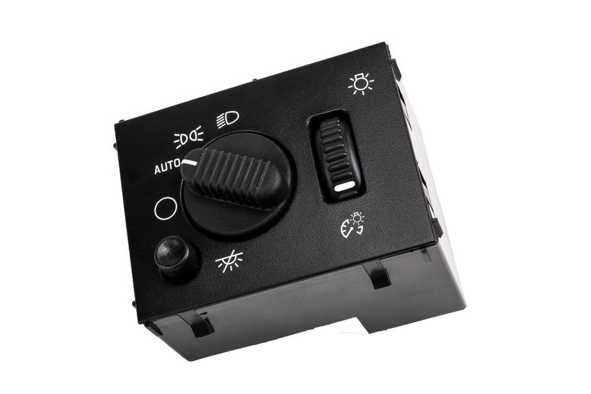GM GENUINE PARTS headlamp switch front view showing mounting and connectors for easy replacement