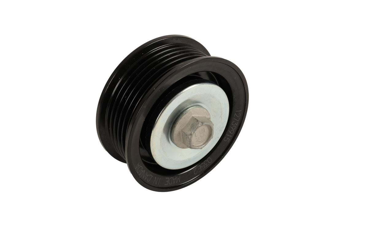 GM Genuine Parts idler pulley front view showing mounting hole and flange for exact fit