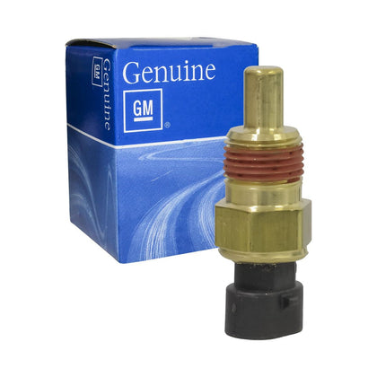 GM Genuine Parts temperature sensor front view showing connector and housing for accurate fit
