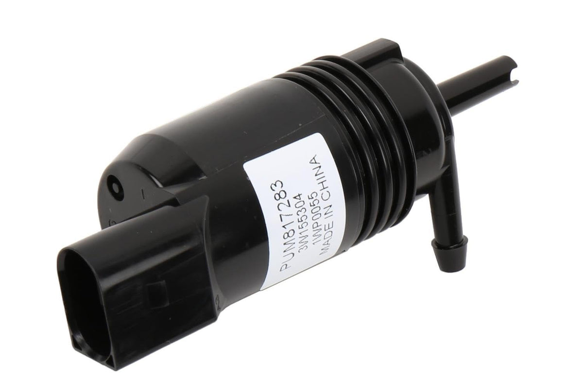 GM Genuine Parts washer pump electrical and hose connection close-up for easy hookup