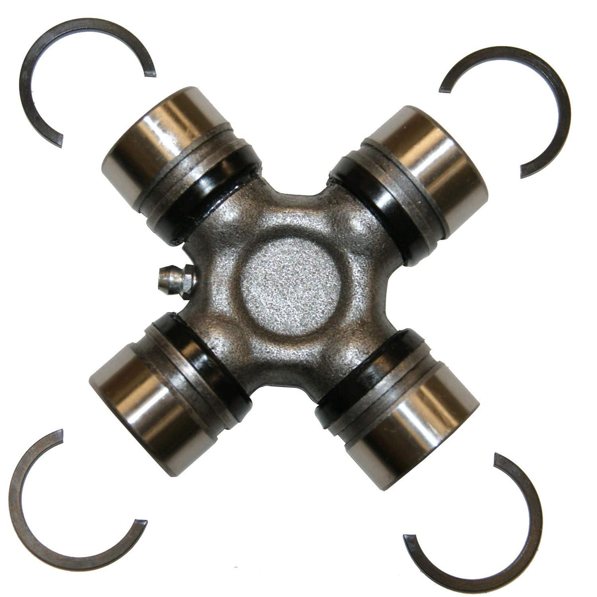 GMB universal joint front view showing snap ring and durable chrome-moly finish for reliability