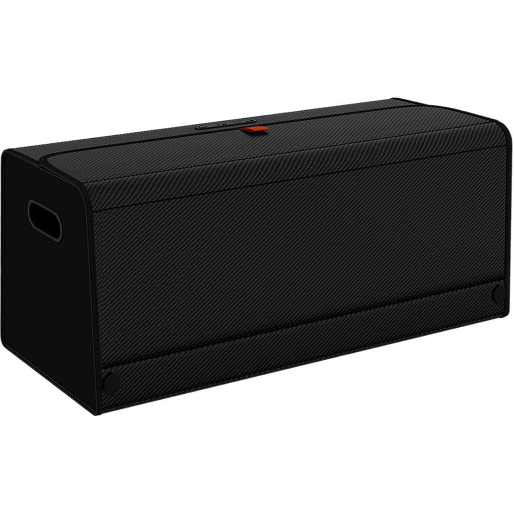 GMQ front view of XXL carbon black trunk organizer showing roomy storage and clean look