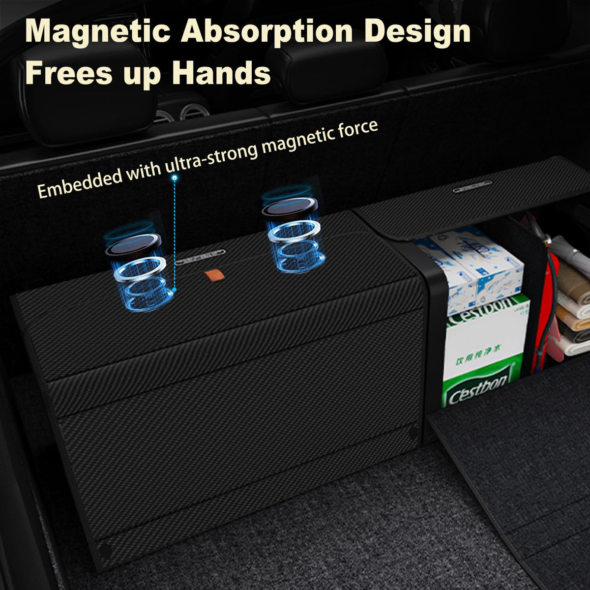 GMQ organizer installed in an SUV trunk organizing groceries and gear for neat travel