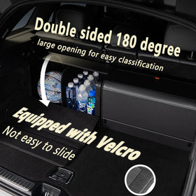 GMQ trunk organizer folded flat to show compact, space-saving storage