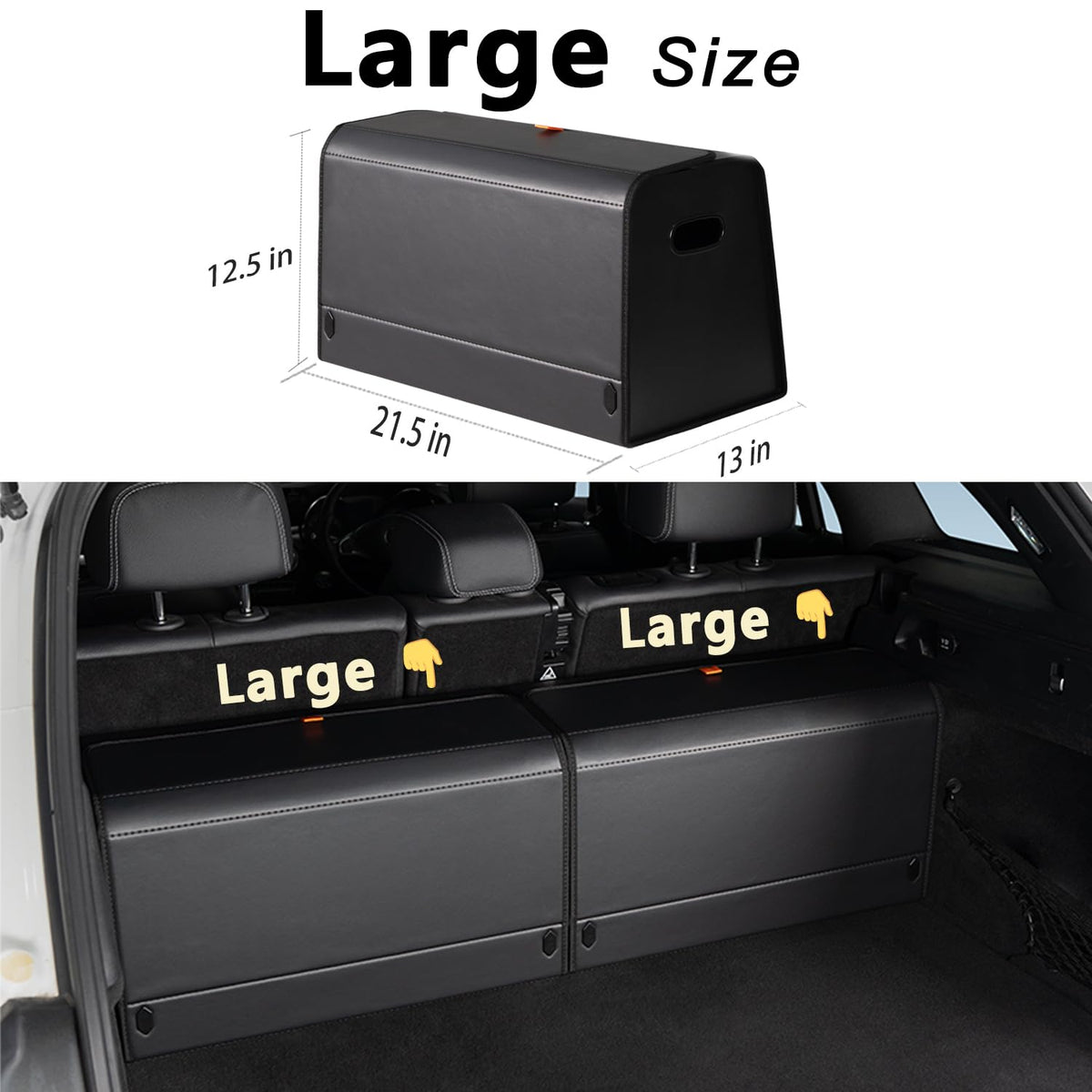 GMQ trunk organizer open with magnetic lid for covered, easy retrieval