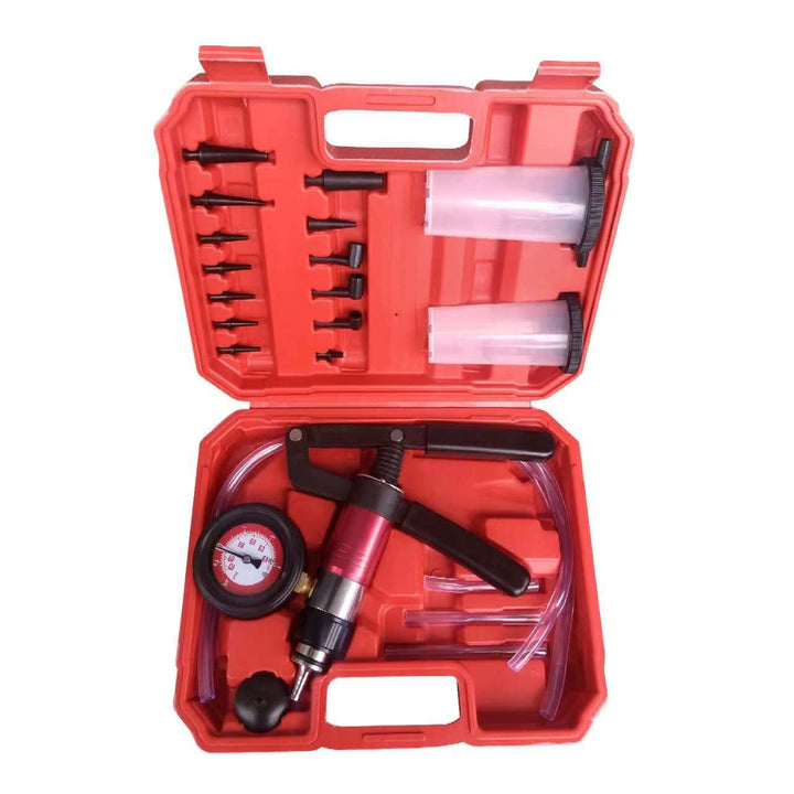 Gnhydxfe front view of red brake bleeder kit showing included components and portability benefit