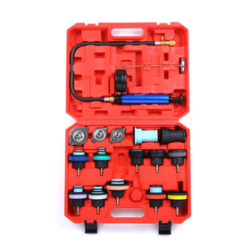 Gnhydxfe front packaging showing full 18-piece radiator pressure tester kit and benefits