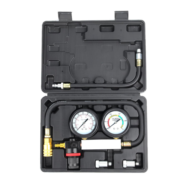 Gnhydxfe front view of complete leak down tester kit with organized components and tools benefit