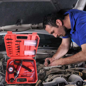 Gnhydxfe tool in use on a car caliper illustrating one-person bleeding convenience