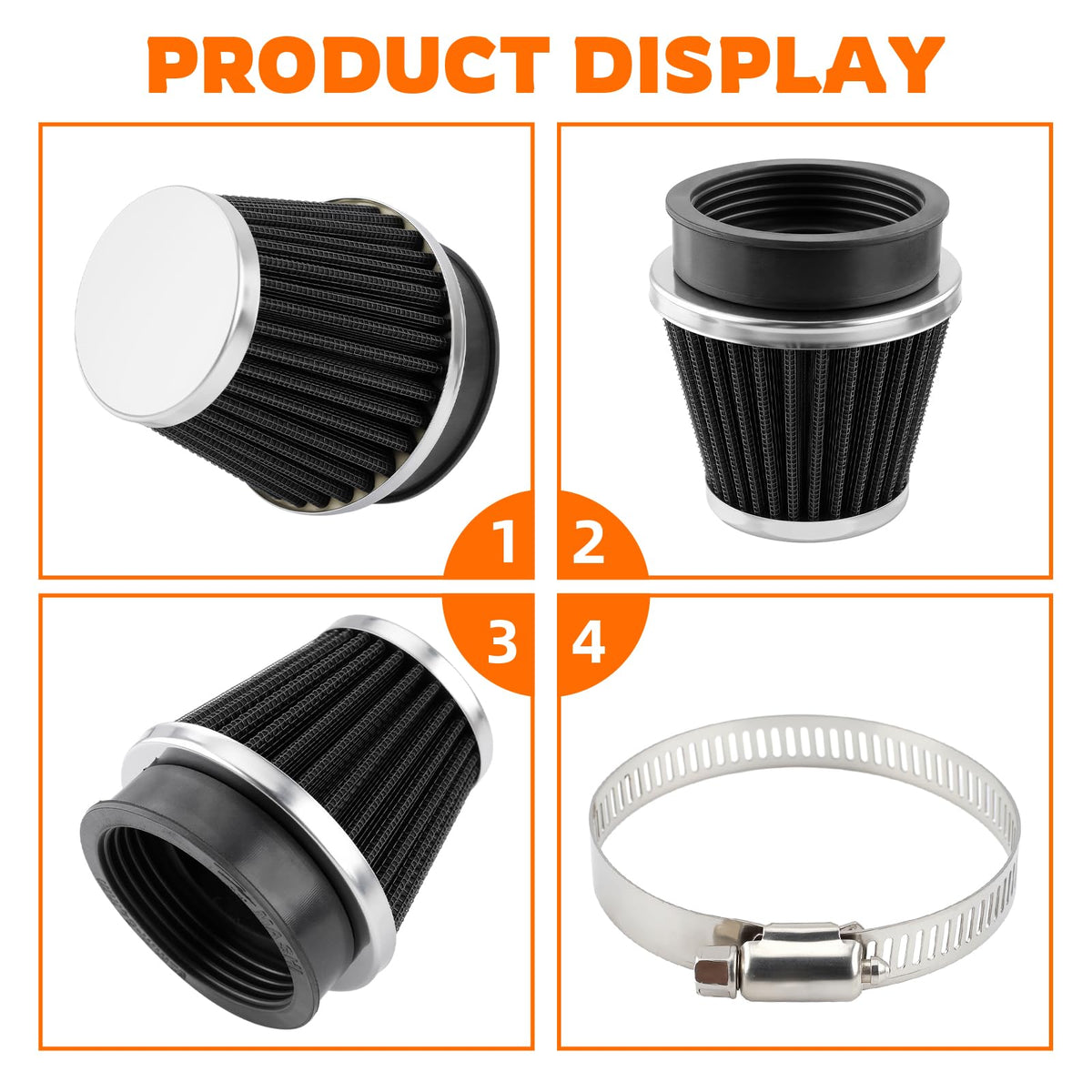 GoaMotors side profile of tapered cone filter showing increased airflow surface area