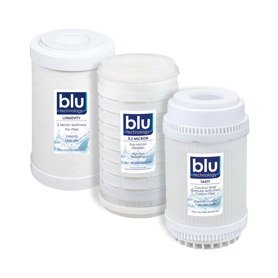 blu technology front pack view showing all three replacement cartridges and clear labeling benefit quick identification