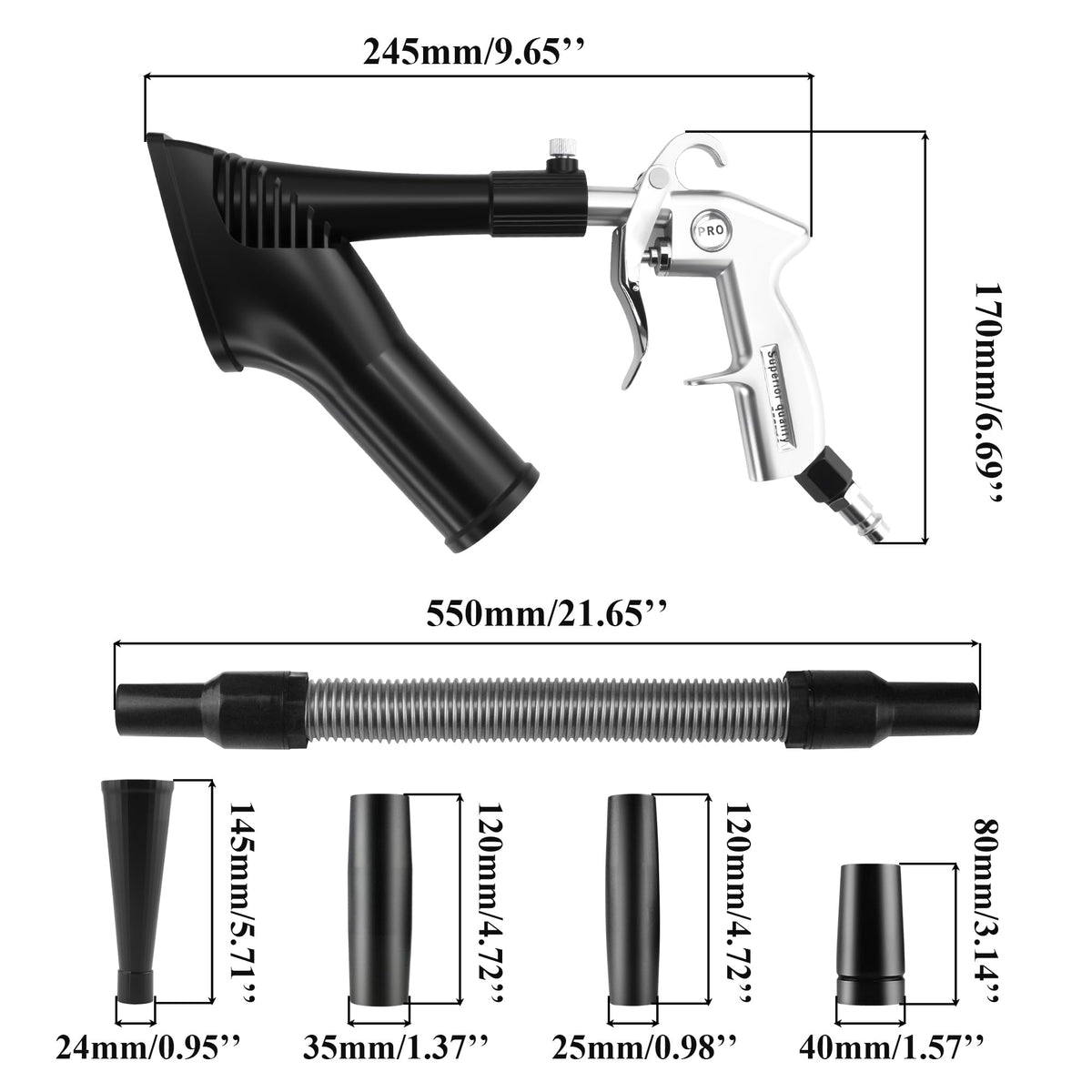 GOCCIDA close-up of the nozzle and replaceable blowing cone demonstrating precise airflow benefit