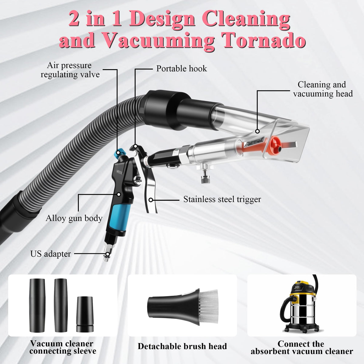 GOCCIDA pneumatic rotation mechanism detail showing powerful agitation without chemicals