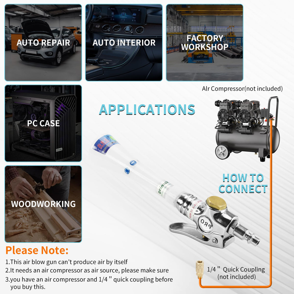 GOCCIDA in use on dashboard blowing dust from vents for precise interior cleaning