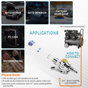 GOCCIDA in use on dashboard blowing dust from vents for precise interior cleaning