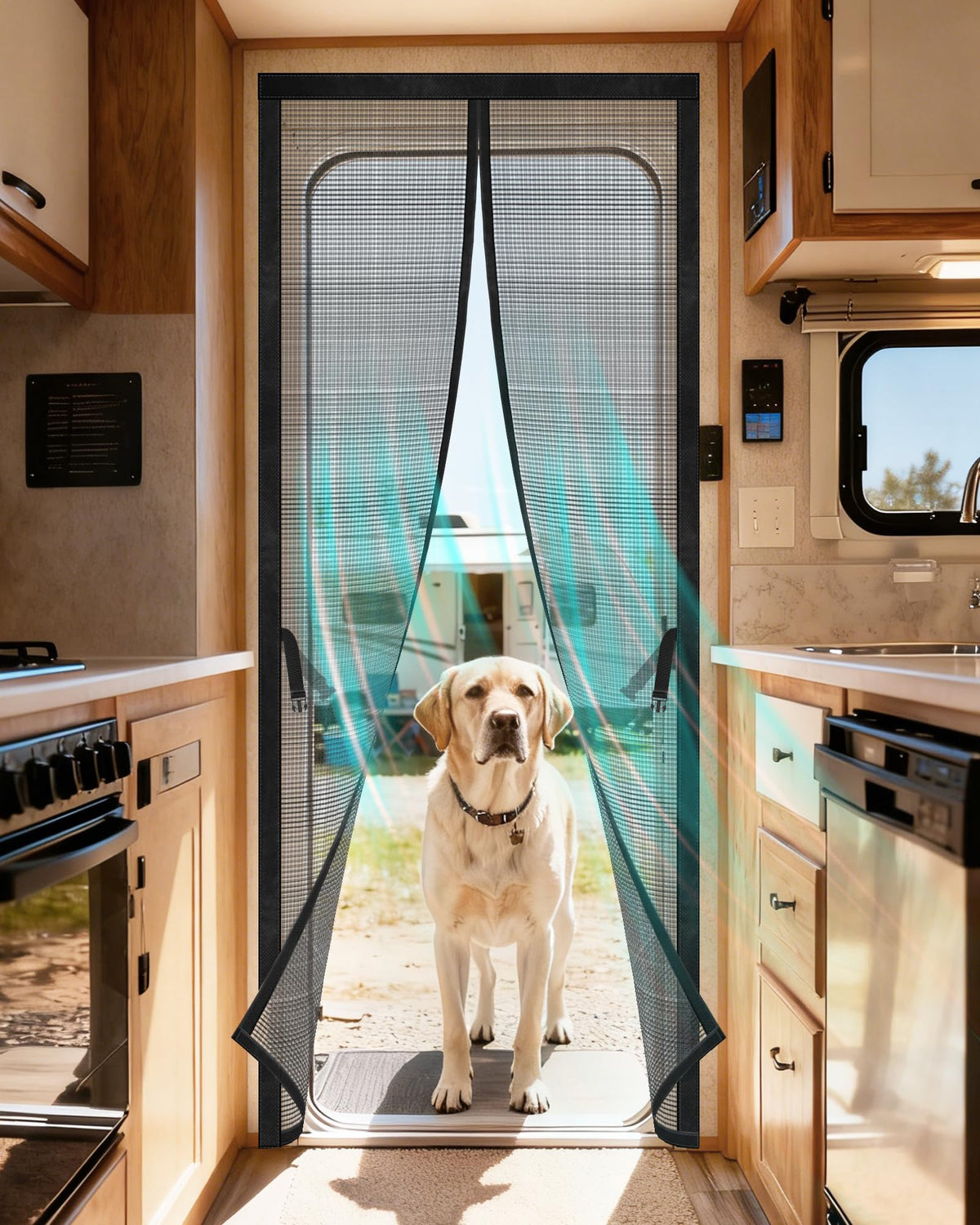 Gociean front view of full 33x75 curtain showing entrance protection benefit