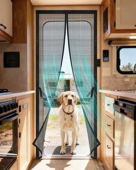Gociean front view of full 33x75 curtain showing entrance protection benefit