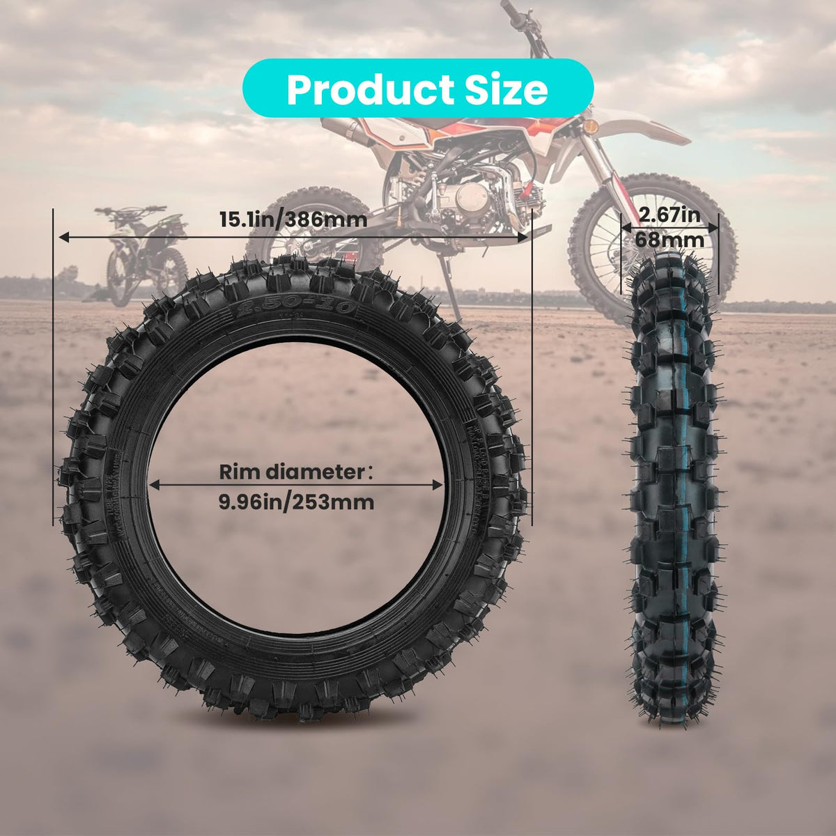 Godhop tire mounted on a 10-inch rim demonstrating correct fit