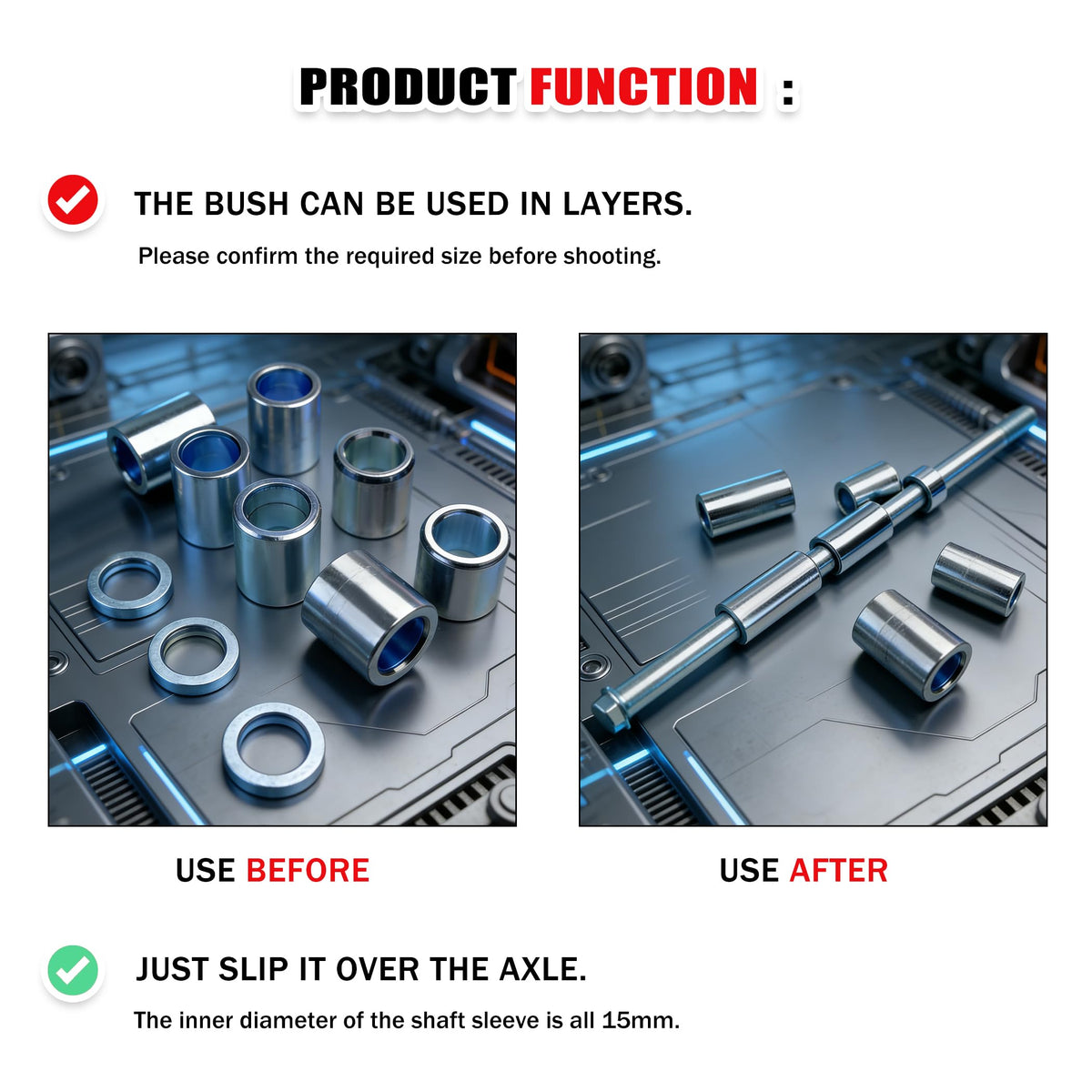 GOFIRA arranged bushings by thickness to show included 5–35mm sizes and quick sizing