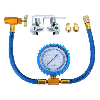 gohantee front packaging showing kit contents and multi-refrigerant gauge benefit