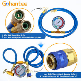 gohantee 51-inch hose laid out beside ruler showing reach and flexible reinforced rubber construction