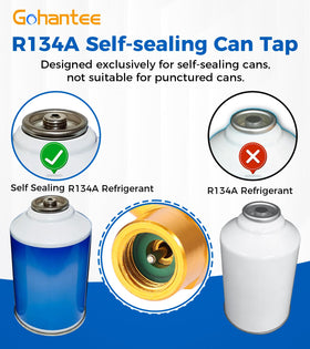 gohantee kit in-use by person topping off car AC demonstrating straightforward field use