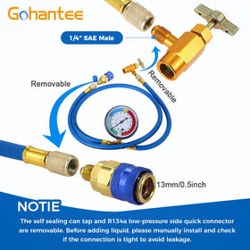 gohantee low-side quick connector attached to AC service port for fast leak-resistant connection