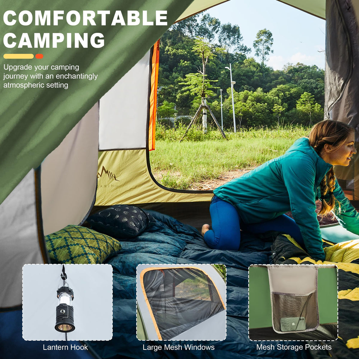 GoHimal tent fabric closeup showing 210T texture benefit: heavy rain resistance and durability