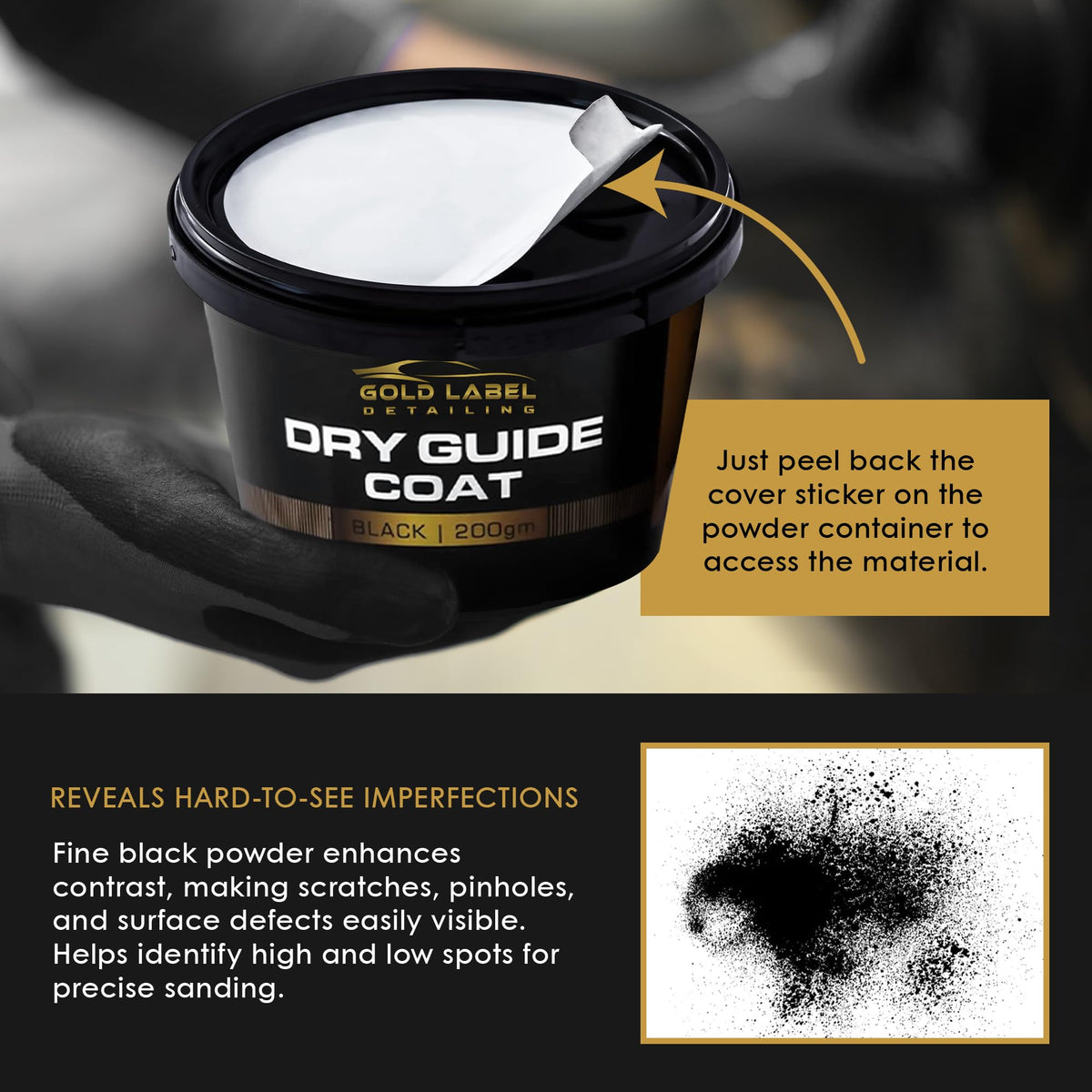Gold Label Detailing container in hand to show 200 g size and practical workshop scale