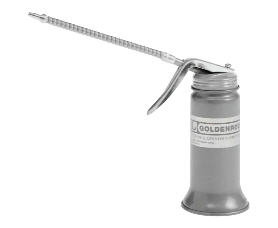 Goldenrod close-up of 6-inch flexible spout holding position for accurate lubrication