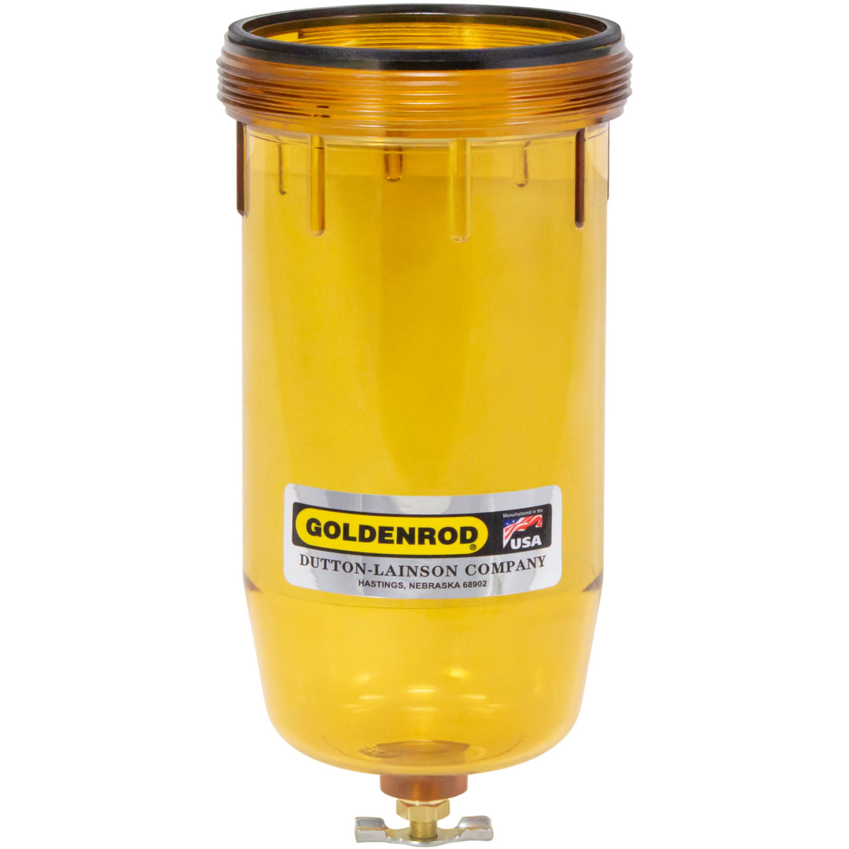 Goldenrod front view of replacement bowl showing clear monitoring window and benefit of visual inspection