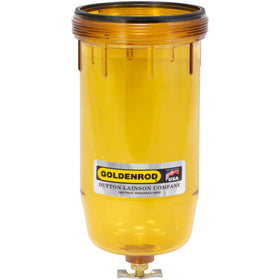 Goldenrod front view of replacement bowl showing clear monitoring window and benefit of visual inspection