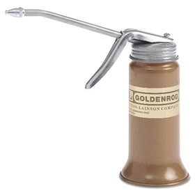 Goldenrod rigid spout oiler front view showing compact 6 oz body and finish for durability