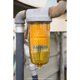 Goldenrod sediment drain valve highlighted for quick draining and easier maintenance benefit