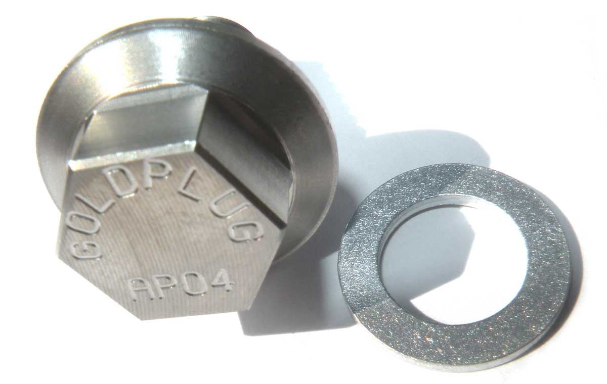 GoldPlug AP04 close-up of magnet collecting metal particles, protecting engine components
