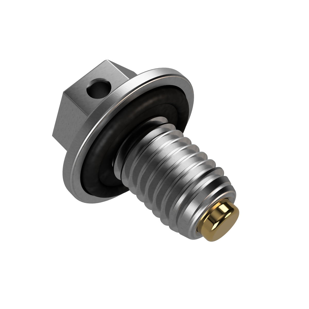 GoldPlug GP13 front view stainless steel drain plug showing threads and head benefit long-lasting fit