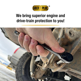 GoldPlug next to wrench demonstrating M14x1.5 size and tool-fit benefit