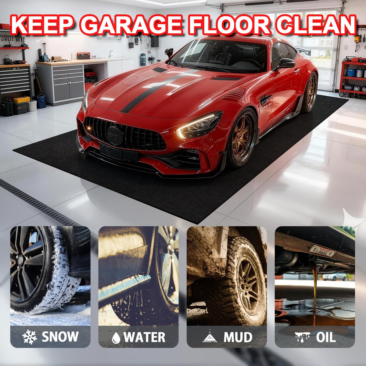 Golener mat placed under car during maintenance to protect concrete