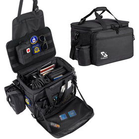 Golkcurx front view seat-mounted patrol bag showing organized pockets and quick access