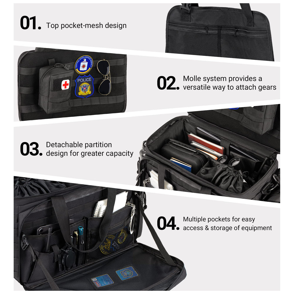 Golkcurx open interior showing modular dividers and MOLLE system for custom layouts