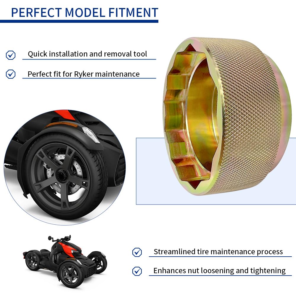 GOLKNHA socket in use on Can-Am Ryker wheel enabling quick nut removal