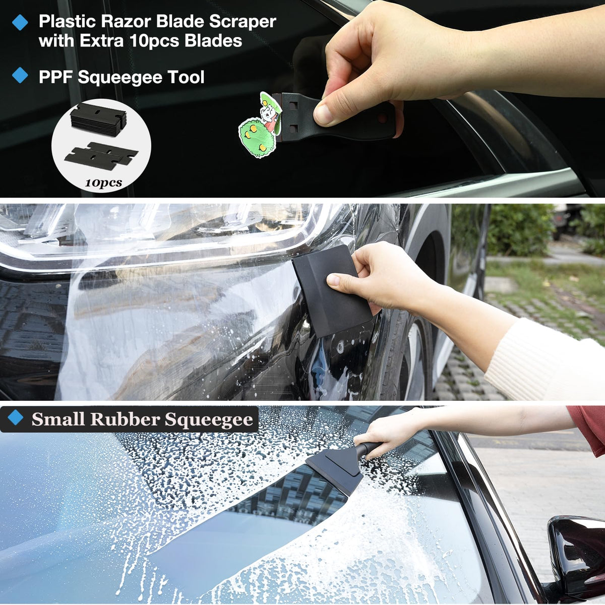 Gomake felt-edge squeegees with replacement felts preventing film damage